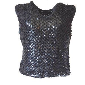 Sequin Button Back Black Top